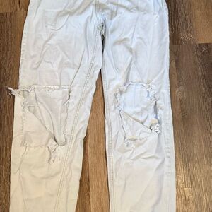 SHEIN White Distressed Boot Cut Jeans